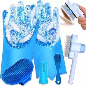 noepc 6PCS 개 세척 장갑 애완동물 그루밍 목욕 용품 목욕용 실리콘 빗 칫솔