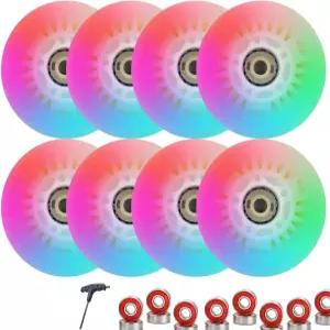 8팩 라이트 업 인라인 스케이트 휠 72mm 76mm 80mm 64mm 68mm 70mm ABEC9 베어링 90A 실내 실외 휠색상