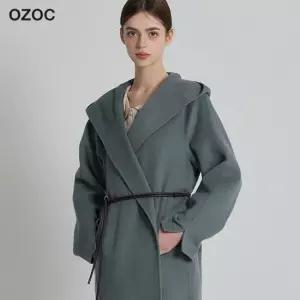 오조크 핸드메이드 벨티드 울 후드 코트