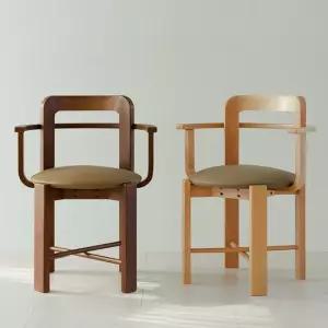 [베스트리빙] 오르 인테리어 고무나무 원목 카페 팔걸이 의자 2개 (가죽좌판) 2colors