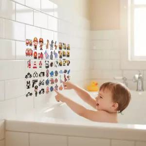 캐스B 목욕놀이 스티커 물놀이 붙였다떼었다 욕실 폼스티커 중장비차 공룡 경찰 소방 해양