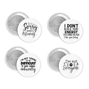비꼬는 명언 재미있는 문구 4피스 1.5인치 핀 백 버튼 세트