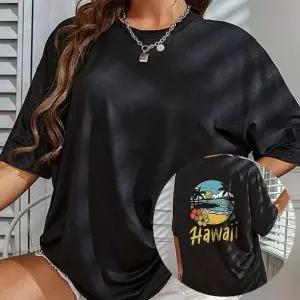 [골드스마일]여성용 여름 오버핏 프린트 반팔 티셔츠 데일리 캐주얼 상의