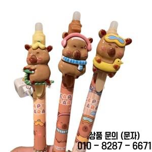 4팩 카피바라 디자인 리트랙터블 지워지는 젤 펜 사무용 문구류 휴일 선물 플라스틱 재질 필기 도구 블랙