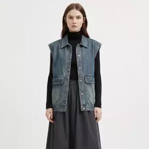 [샵앤] 여성 카라넥 루즈핏 캐주얼 빈티지 데님 조끼 NARU-WVS-21049