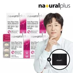 [내츄럴플러스] 철분 엽산 비타민D 60정 4박스(8개월분) + 쇼핑백(대) / 비타민B12