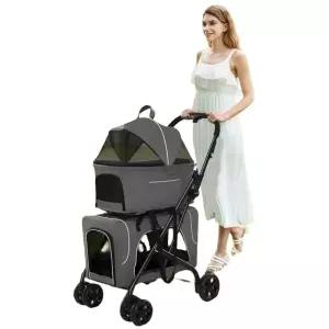 개모차 경량 접이식 트롤리 그레이 레이어 고양이