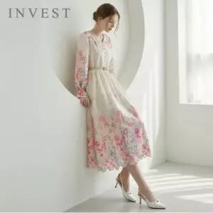 [인베스트] 플라워 자수 수채화 원피스+벨트 세트_IN6S1OP3161