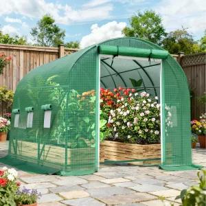 듀얼 지퍼 스크린 도어가 있는 워크인 터널 온실 휴대용 식물 핫 하우스와 강화 프레임이 6개의 윈도우