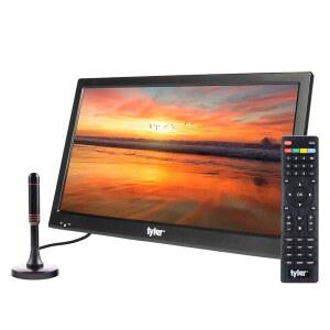 타일러 16인치 휴대용 TV LCD 모니터 배터리 구동 무선 기능 HD-TV, HDMI, USB, RCA, AC/DC, FM 라디오, 자동차 충전기, 리모컨, 및 여행용 스탠드