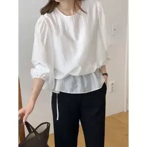 [하프클럽/]이중 레이어드 스트링 블라우스_YMSH26SS033