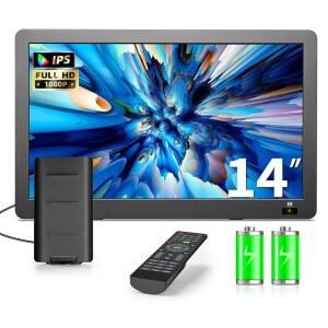 업그레이드된 안테나 ATSC 튜너, LCD 모니터 1080P, HDMI /USB /AV 입력, 캠핑, 자동차, RV, 가정, 리모컨을 위한 소형 휴대용 TV Erasiny 14인치