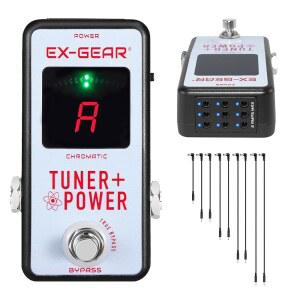 EX-GEAR 기타 튜너 및 전원 공급 장치 분배기 2-in-1 페달, 9포트 무소음 장치가 있는 프로 등급 크로매틱 페달 튜너, 마그네틱 마운트, 트루 바이패스