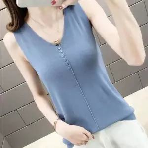 브이넥니트 슬리브리스 봄 슬림핏 베이직 소매 니트 민 데일리 나