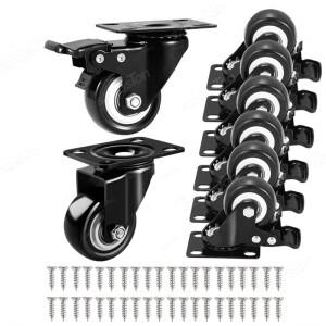 4블랙 1.52 인치 회전 휠 헤비 듀티 가구 기계 범용 플랫 브레이크 골드 드릴 캐스터 풀리 팩