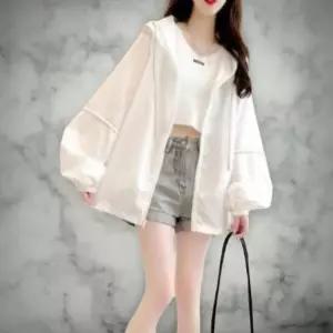 여성 루즈핏 후드 경량 폴리 바람막이 재킷