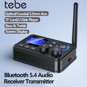 테베 옵티컬 동축 블루투스 5.4 오디오 리시버 트랜스미터 3.5mm Aux TFU  무선 음악 플레이어 어댑터 스크
