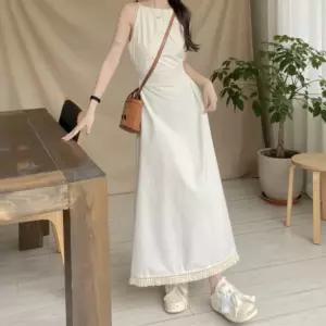 여성 우아한 여름 휴양 원피스 홀터넥 허리슬릿