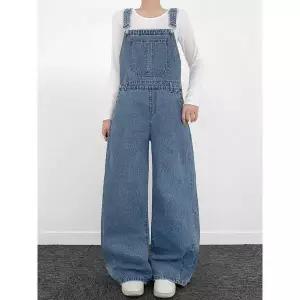 [하프클럽/]리젠 데님 빅포켓 와이드 절개라인 오버롤 멜빵 팬츠