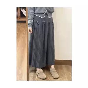 여자쉬폰스커트 니트 플리츠 스커트 매듭 추동 빅사이즈 슬림핏 중기장 ible4