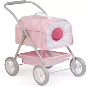 JC 토이 - 베렝게 부티크 디럭스 접이식 애완동물 유모차 핑크 플로럴 컬렉션 인형과 플러시를 위한 탈착식