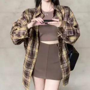 [하프클럽/]여성 루즈핏 가을 체크 셔츠 데일리 기본 남방