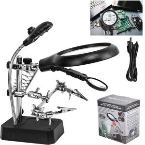 용접 확대경 LED 조명 보조 클립 루페 3 in 1 손 납땜 인두대 홀더 스테이션 수리용