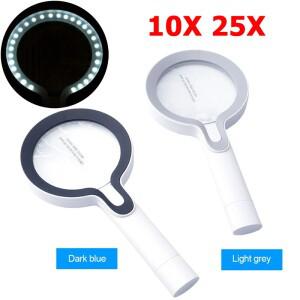 대형 렌즈 휴대용 확대경, 충전식 노인 독서용, 3 기어 조절 가능, 10X 25X, 29 LED