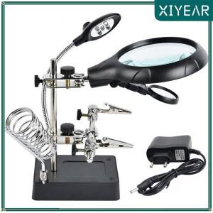 10배율 세컨드 핸드 납땜 확대경 5 LED 보조 클립 데스크 램프 3 in 1 인두 스탠드 홀더 스테이션
