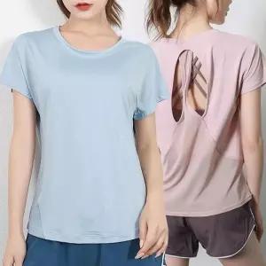 여성 메쉬 트레이닝 오픈 뒷면 반팔티 슬림핏