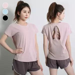 요가복 반팔 편안한 쿨링 여성스런 투홀 등쪽 포인트