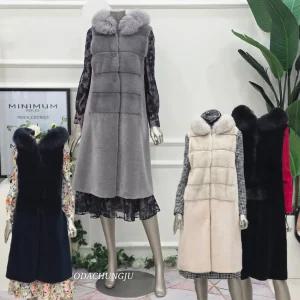 [미니멈]MD 리얼 양모 밍크 폭스 후드 롱 베스트  MD MZDKFV0920