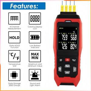 A93Z TASI TA612C 4 채널 휴대용 온도계 KJ 유형, 실시간 데이터 로거 사운드 라이트 알람, 정확한 측정