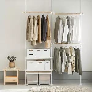 [몰x왕자행거] 3단 드레스룸 행거 선반형_화이트우드 DIY 너비조절