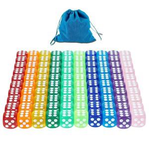 야체, 텐지, 파클, 분코, DND, MTG, RPG, 테이블 보드 게임 또는 아름다운 파란색 드로스트링 보관 가방이 있는 티칭 수학용 16mm 주사위 D6 6면 반투명