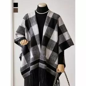 [하프클럽/커스텀에이블]고방 체크 프린지 숄 가디건_T2510CD609C