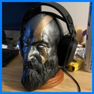 전쟁의 신 Kratos 동상 헤드폰 게임 캐릭터 캐릭터 장난감 머리 동상 책상 모델 컴퓨터 헤드폰 스탠드 홀더
