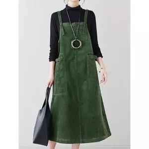 [하프클럽/]KARRA 빅포켓코듀로이멜빵원피스_A5W0929