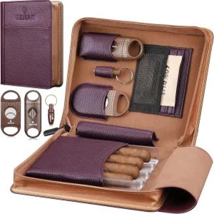 KEJIAR 여행용 시가 세트 V 커터가 장착된 상자 스트레이트 커터 홀 펀처 양방향 습도 조절 팩 액세서리