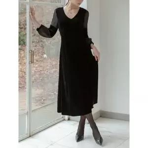 [하프클럽/]시스루 벨벳 롱 원피스 ML03OP428HJY