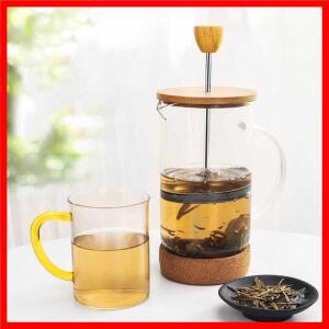필터 커피 메이커가있는 투명한 프렌치 프레스 포트 스테인레스 스틸 커피 여과기 내열성 붕규산 유리 주전