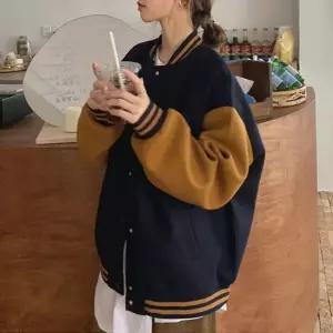 배색기모야구점퍼 포근 편안 캐주얼 깔끔 데일리 여성