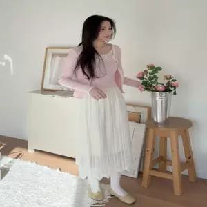 [엘루이즈] [봄신상 페미닌] 하니벨 플라워 펀칭 레이스 밴딩 롱스커트 2color)