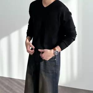 [패션큐브]브이넥 워셔블 니트 4color 오버핏 긴팔 티셔츠