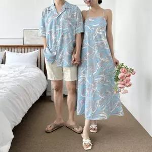 커플룩 시밀러룩 여름커플룩 남자셔츠 웨이브 남녀 커플 비치웨어 썸머룩 S