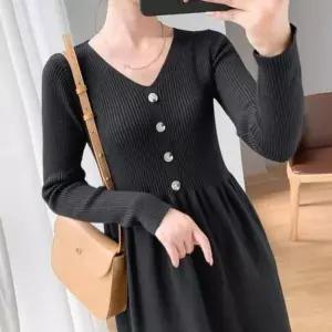[오노마] ONM 니트원피스 이너 골지 원피스 단추 니트 A라인 겨울원 (S12077116)