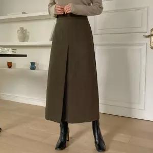 [시크릿라벨] 뒷밴딩맞주름헤링본롱스커트