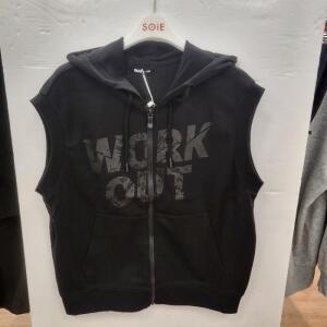 소이 HC22 스트릿 후드 집업 조끼 남여공용 봄가을용 블랙 박스핏 면 후드 집업 조끼