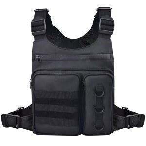 남성 아웃도어 스포츠 가슴 가방, 피트니스, 러닝, 사이클링 전술 조끼, EDC 가방 뒷면 조끼의 반사 스트립, 물병 포켓이 있는 방수 조끼