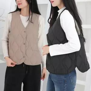 여성 경량 패딩 조끼 / V넥 누빔 퀼팅 베스트 / 레이아웃 솜패딩 보온조끼
